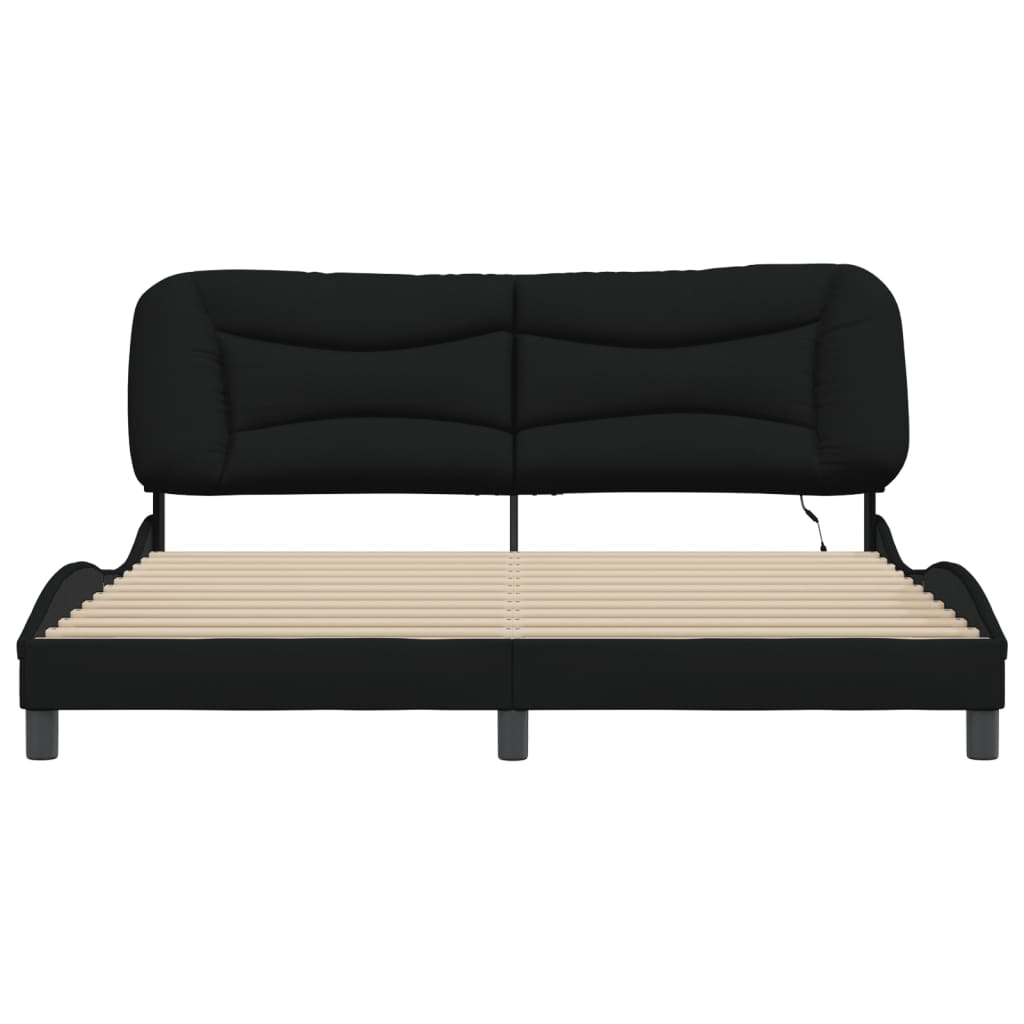 Bedframe Met Led-Verlichting Stof Zwart 180X200 Cm