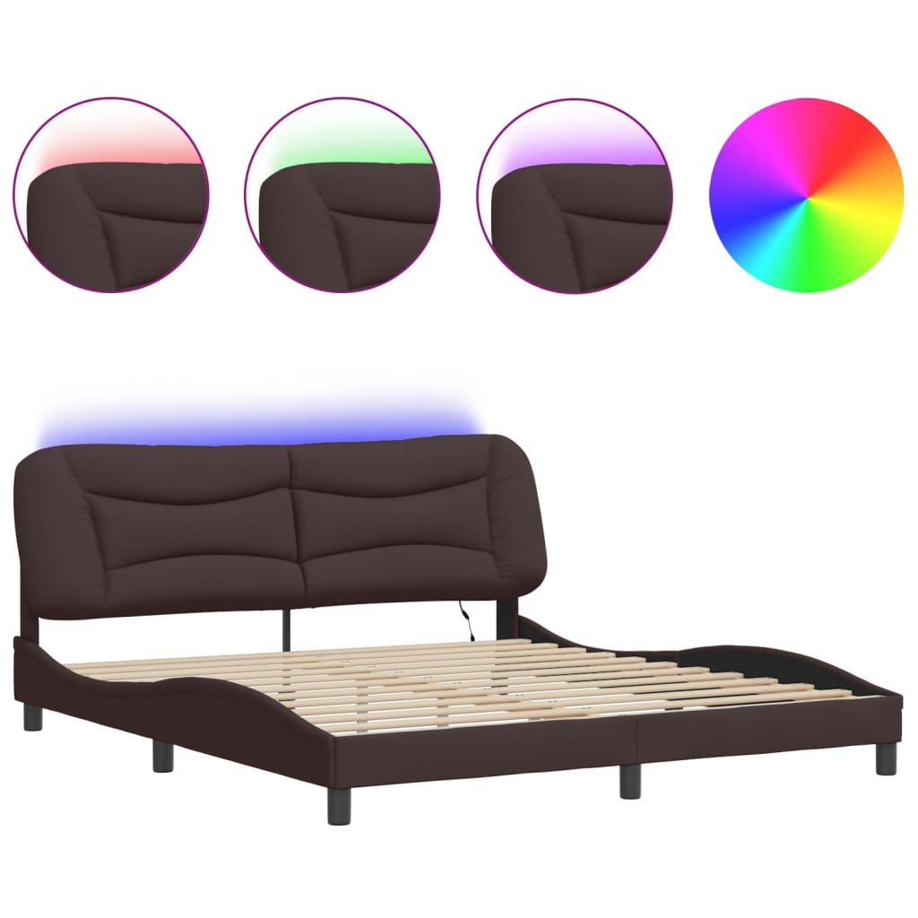 Bedframe Met Led-Verlichting Stof Donkerbruin 180X200 Cm