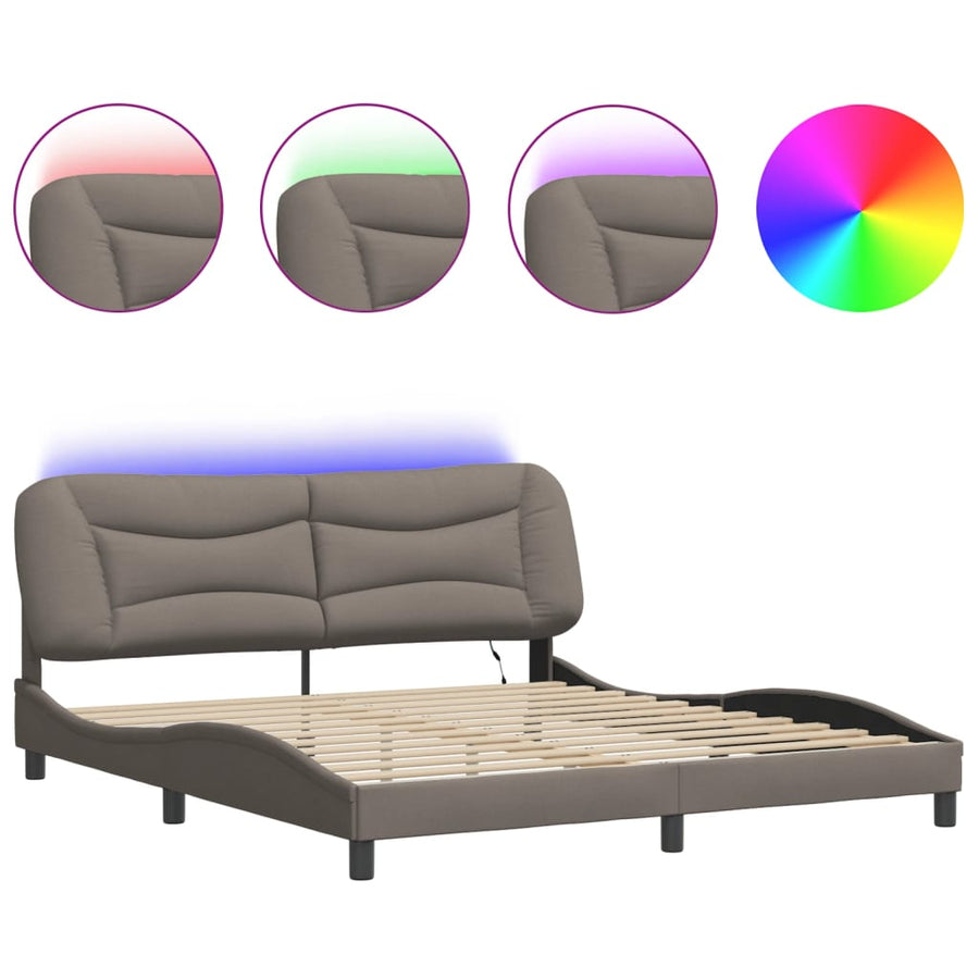 Bedframe Met Led-Verlichting Stof Taupe 180X200 Cm