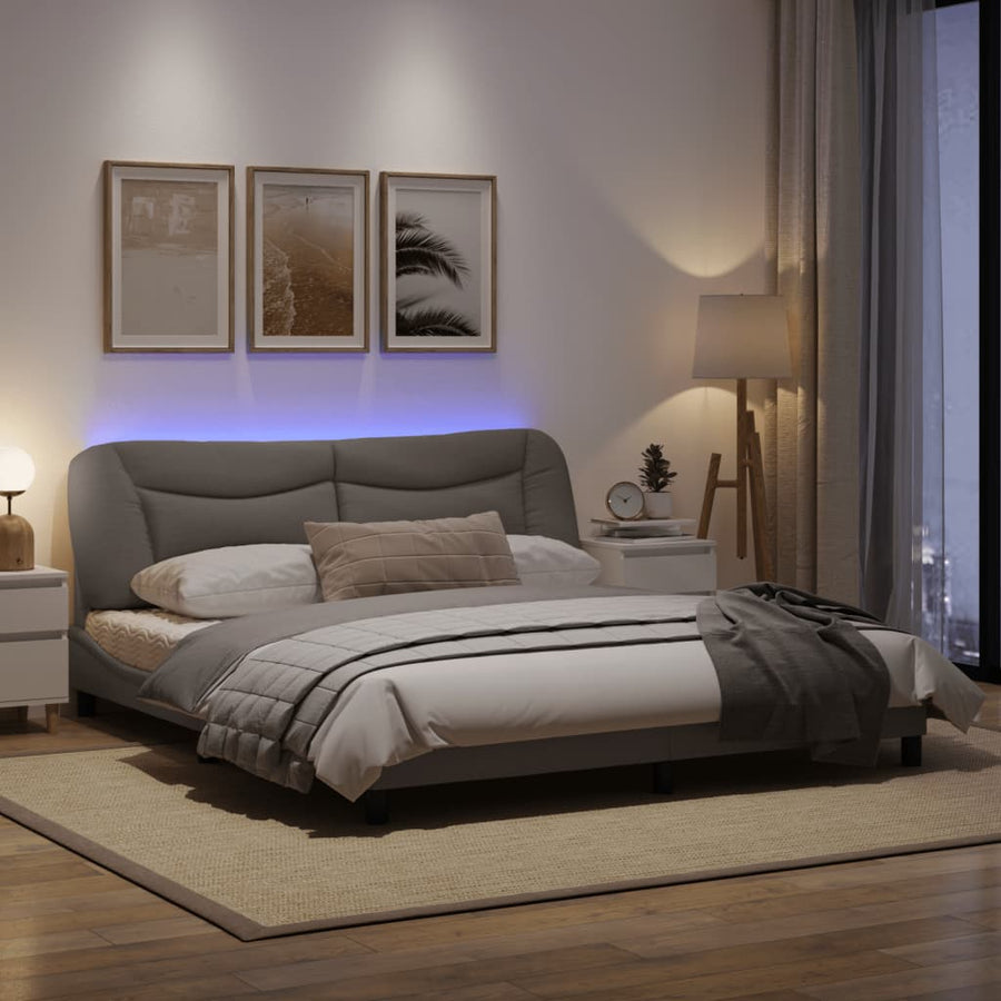 Bedframe Met Led-Verlichting Stof Taupe 180X200 Cm