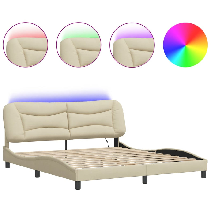 Bedframe Met Led-Verlichting Stof Crèmekleurig 180X200 Cm