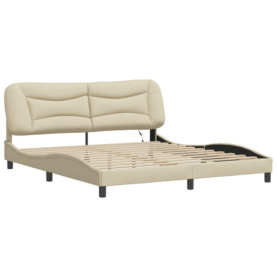 Bedframe Met Led-Verlichting Stof Crèmekleurig 180X200 Cm