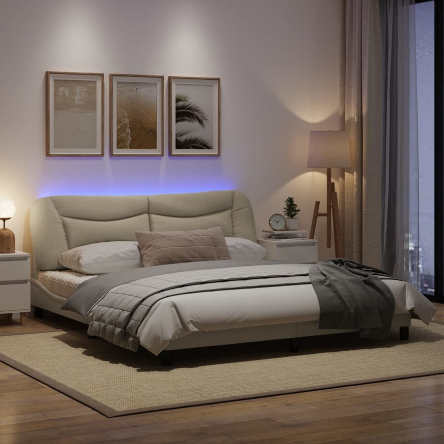 Bedframe Met Led-Verlichting Stof Crèmekleurig 180X200 Cm