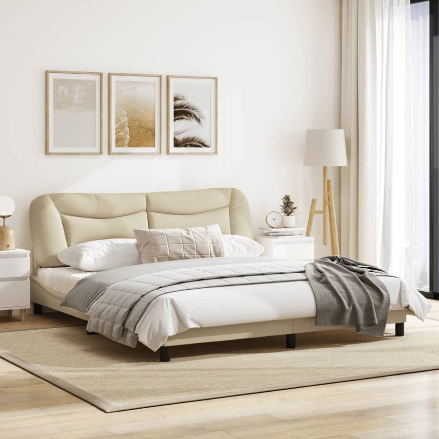 Bedframe Met Led-Verlichting Stof Crèmekleurig 180X200 Cm