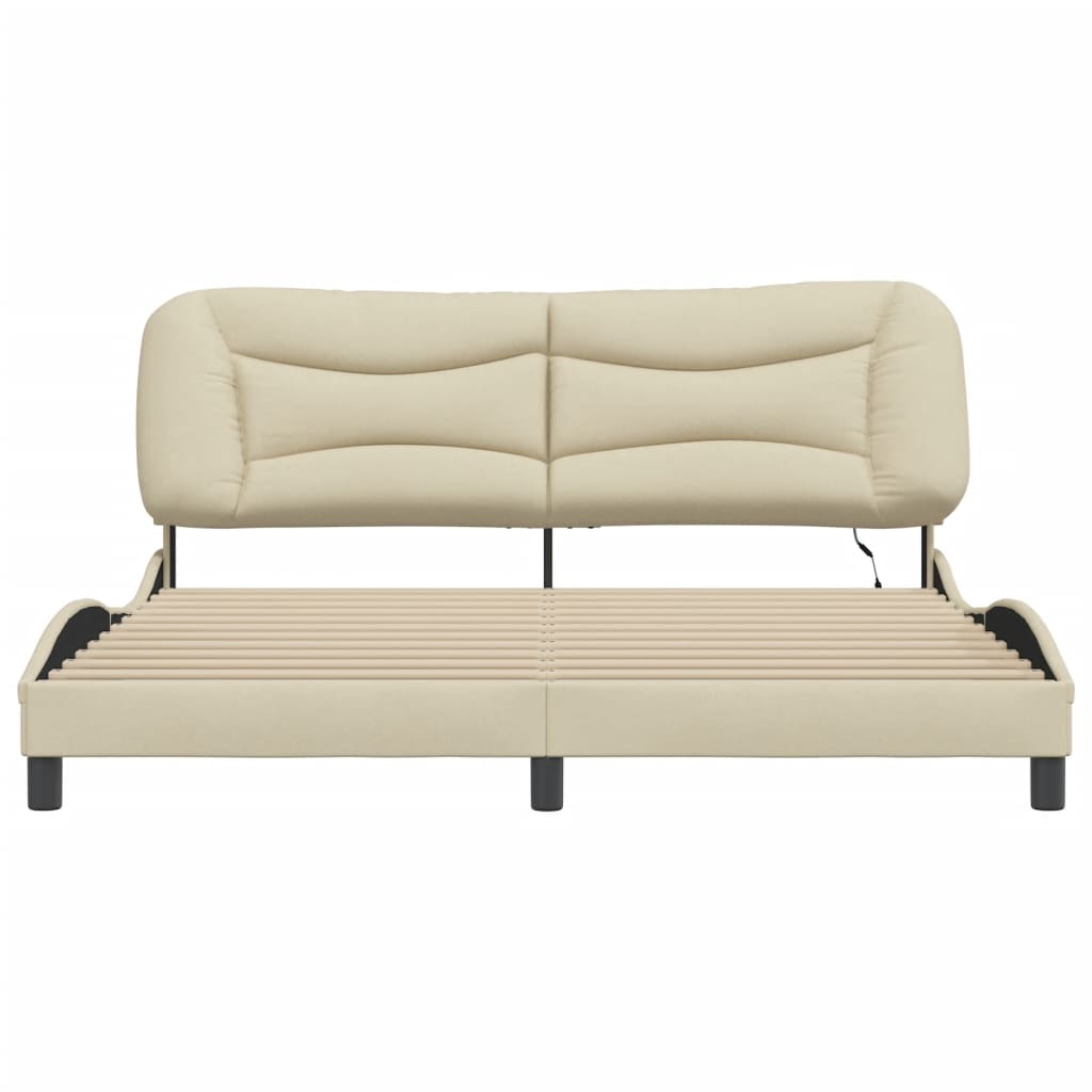 Bedframe Met Led-Verlichting Stof Crèmekleurig 180X200 Cm