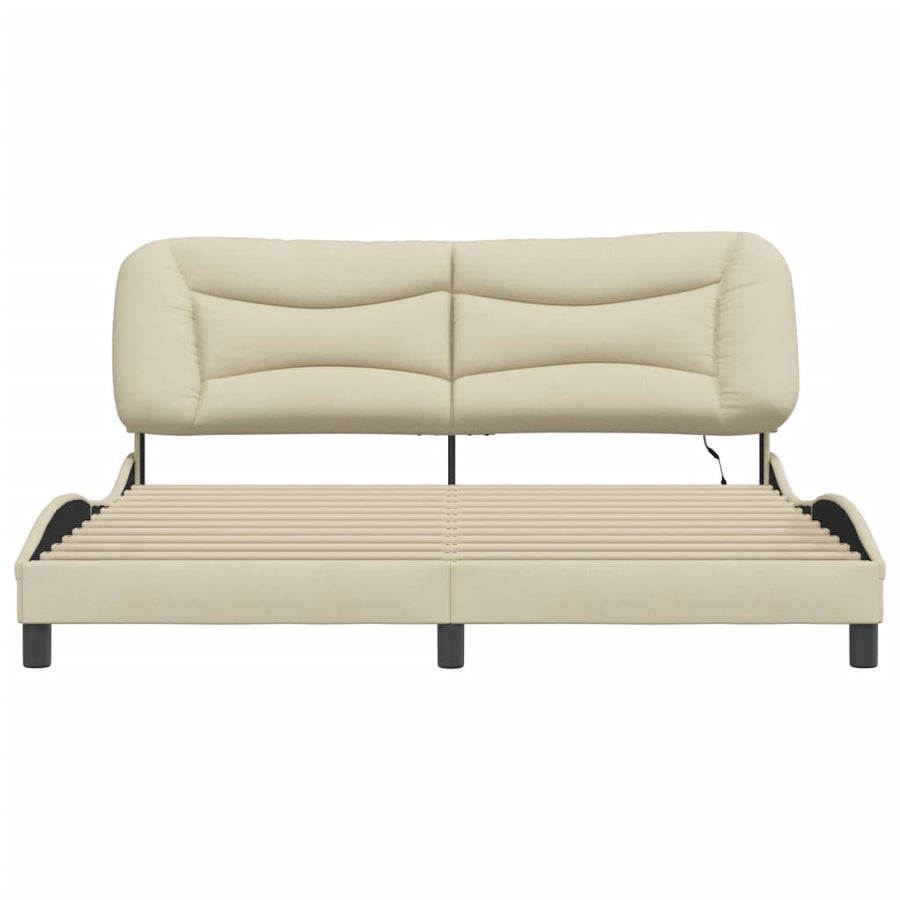Bedframe Met Led-Verlichting Stof Crèmekleurig 180X200 Cm
