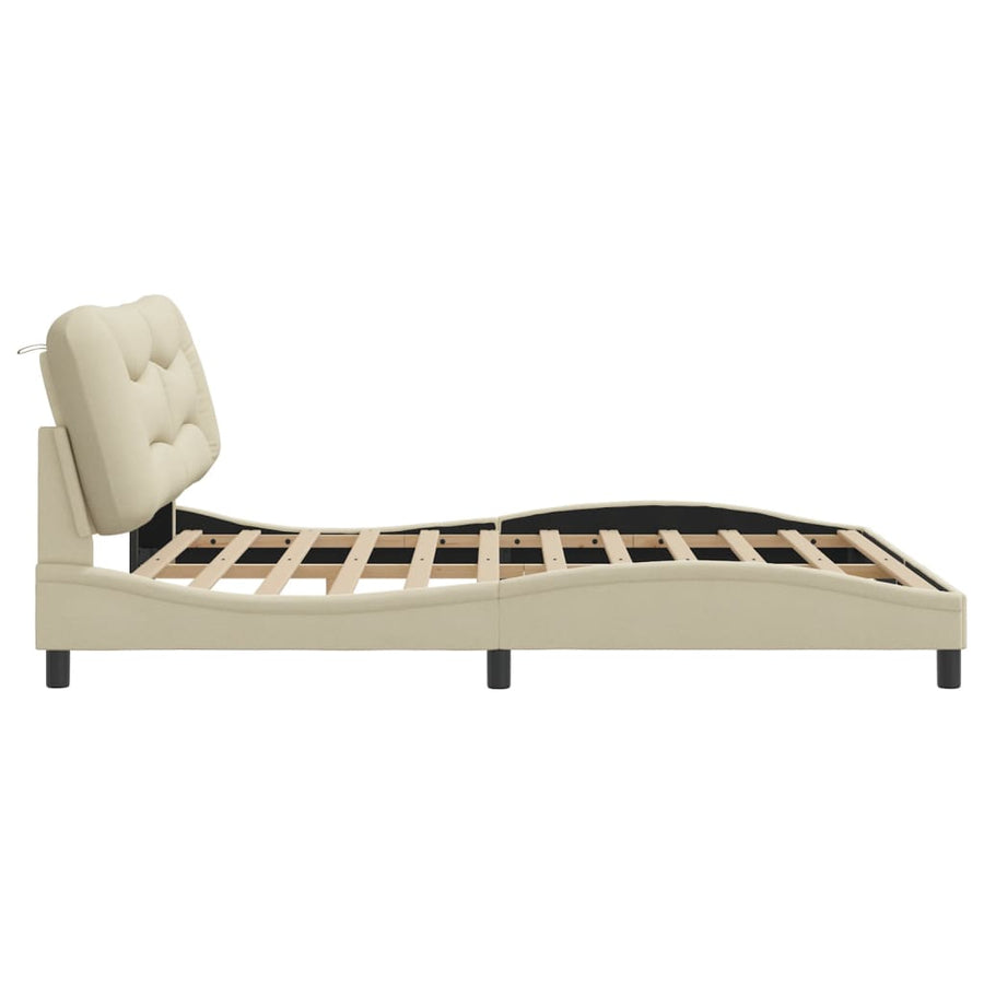 Bedframe Met Led-Verlichting Stof Crèmekleurig 180X200 Cm