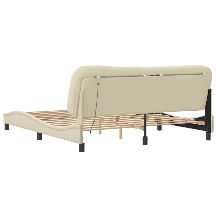 Bedframe Met Led-Verlichting Stof Crèmekleurig 180X200 Cm