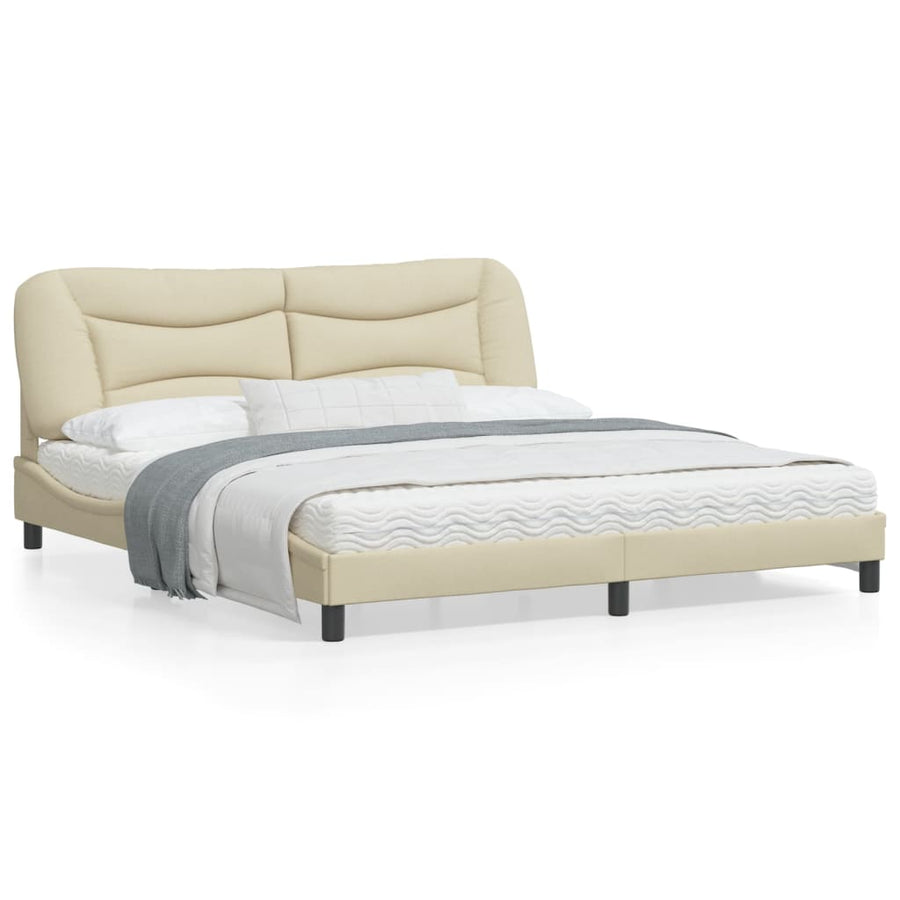 Bedframe Met Led-Verlichting Stof Crèmekleurig 180X200 Cm