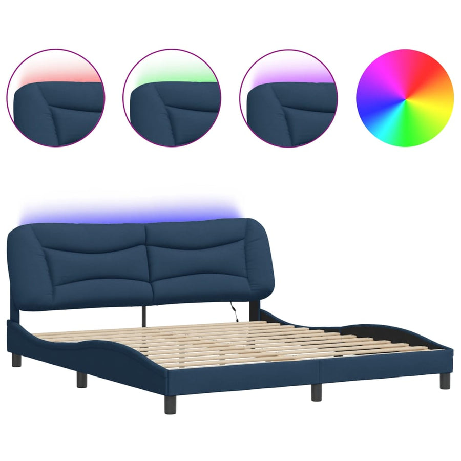 Bedframe Met Led-Verlichting Stof Blauw 180X200 Cm