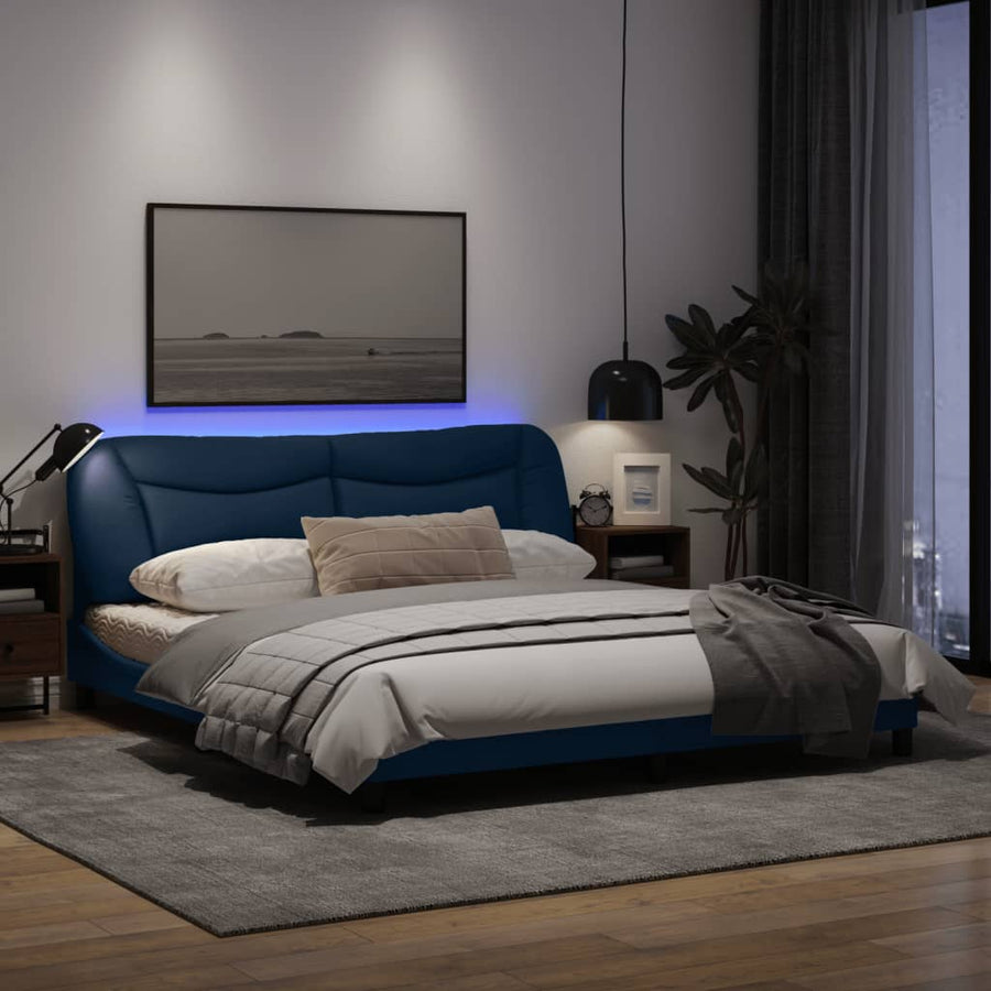 Bedframe Met Led-Verlichting Stof Blauw 180X200 Cm