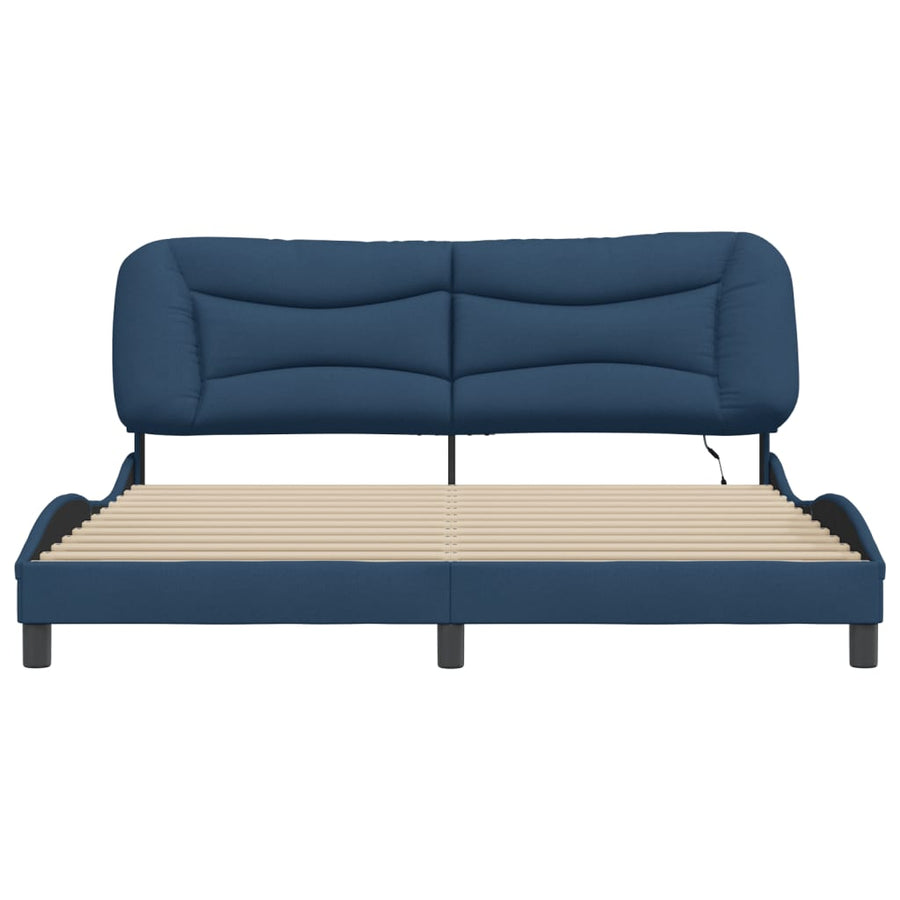 Bedframe Met Led-Verlichting Stof Blauw 180X200 Cm