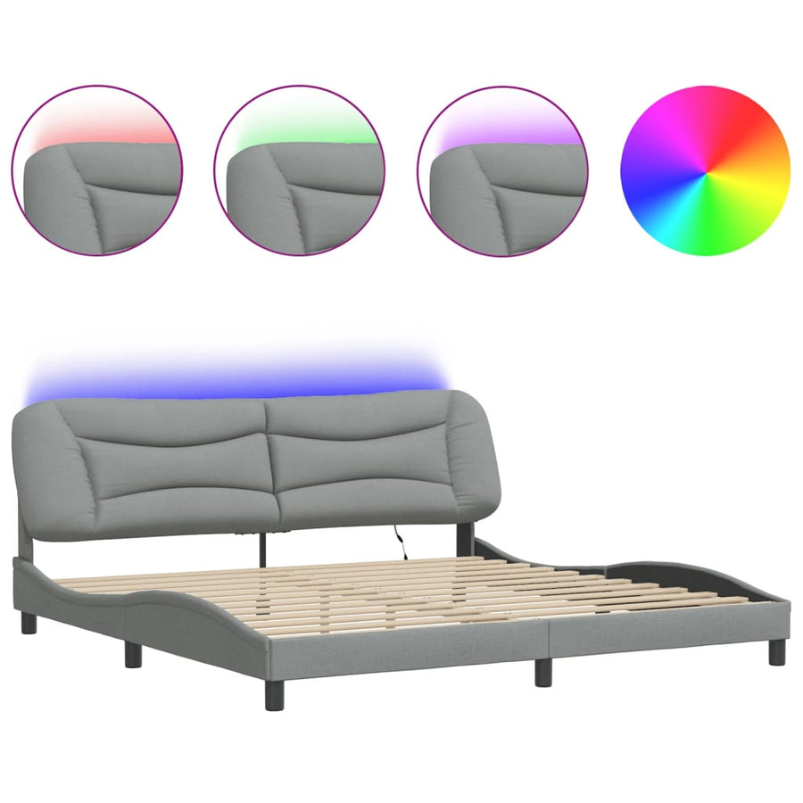 Bedframe Met Led-Verlichting Stof Lichtgrijs 200X200 Cm