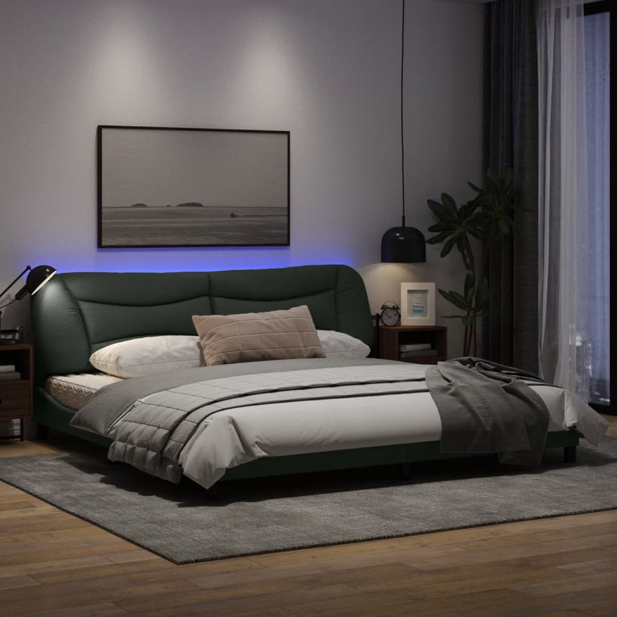 Bedframe Met Led-Verlichting Stof Donkergrijs 200X200 Cm