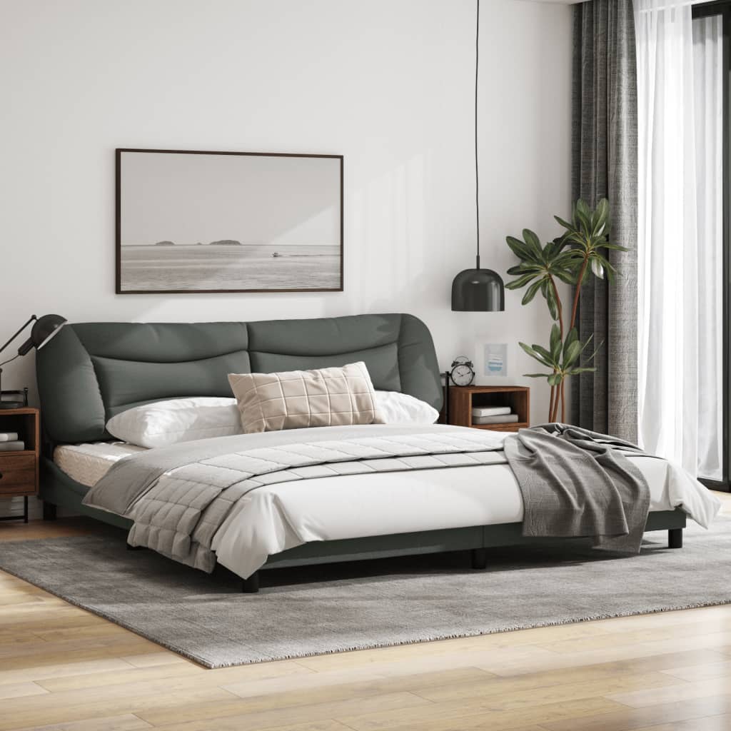Bedframe Met Led-Verlichting Stof Donkergrijs 200X200 Cm