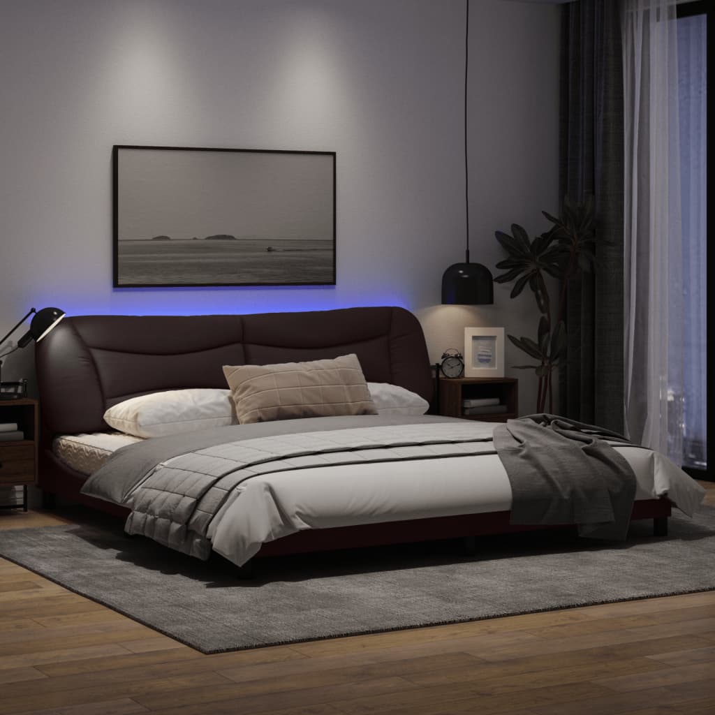 Bedframe Met Led-Verlichting Stof Donkerbruin 200X200 Cm