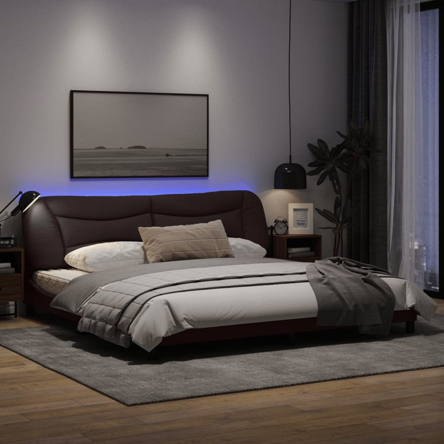 Bedframe Met Led-Verlichting Stof Donkerbruin 200X200 Cm