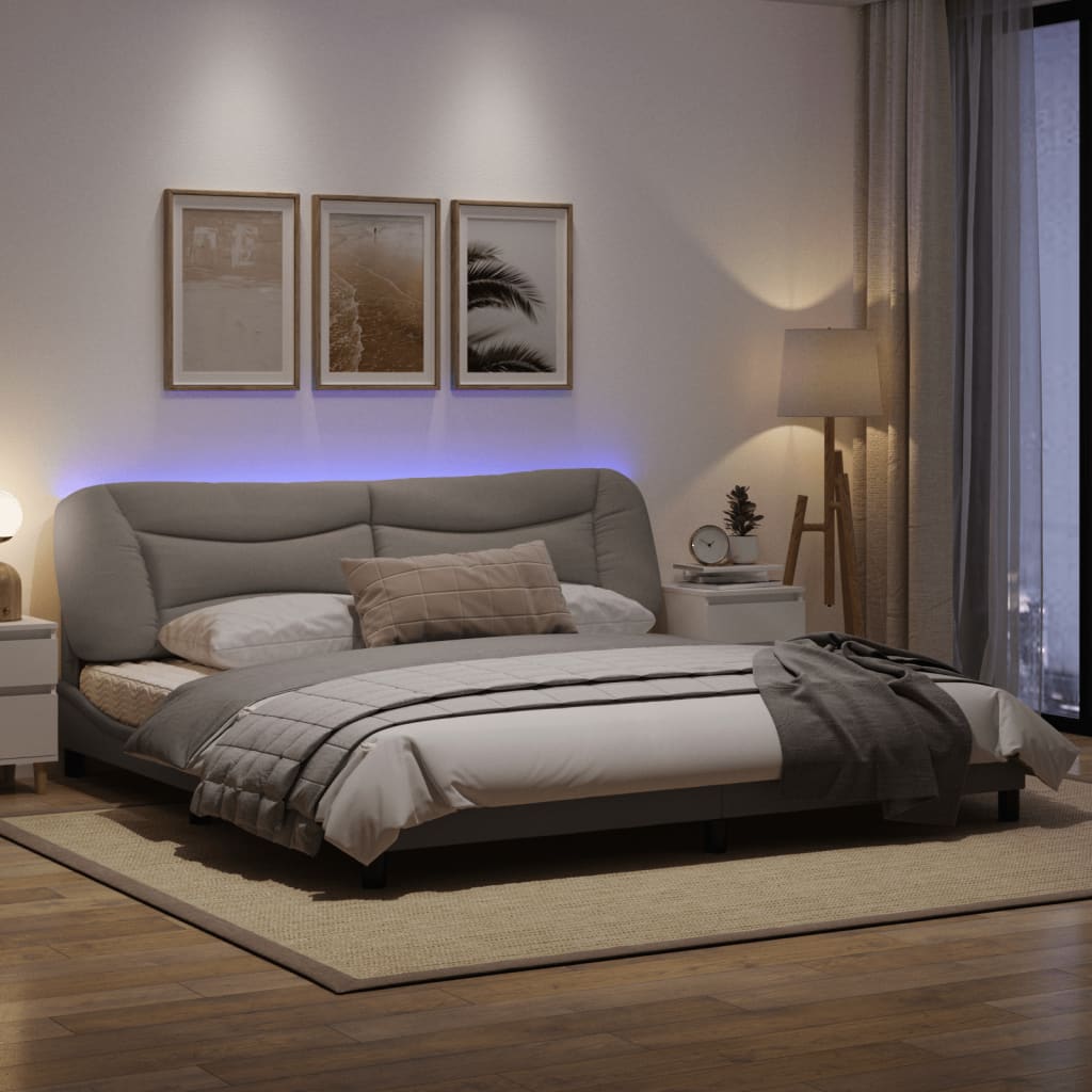 Bedframe Met Led-Verlichting Stof Taupe 200X200 Cm