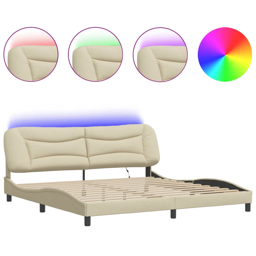 Bedframe Met Led-Verlichting Stof Crèmekleurig 200X200 Cm