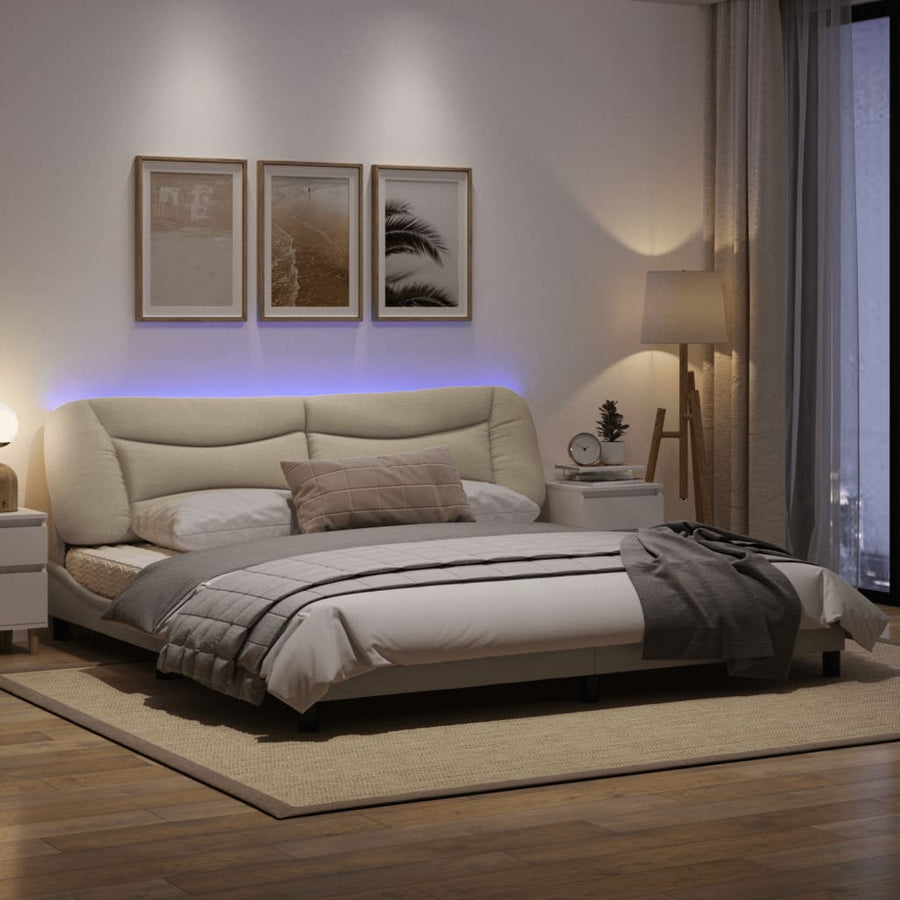 Bedframe Met Led-Verlichting Stof Crèmekleurig 200X200 Cm