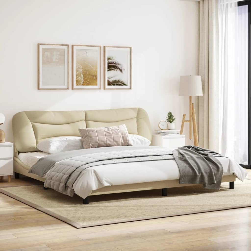 Bedframe Met Led-Verlichting Stof Crèmekleurig 200X200 Cm