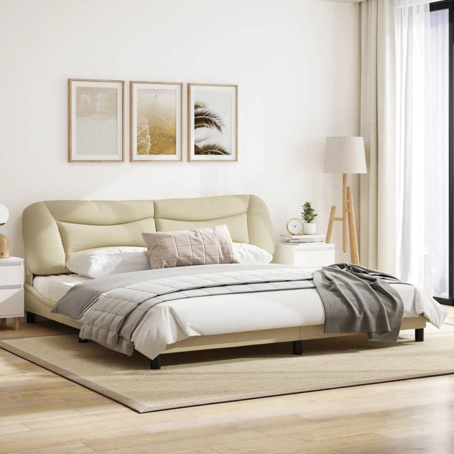 Bedframe Met Led-Verlichting Stof Crèmekleurig 200X200 Cm