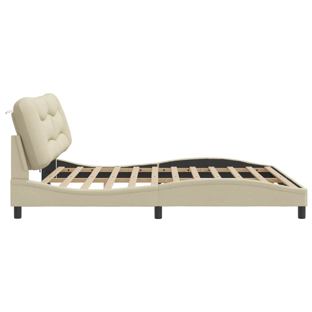 Bedframe Met Led-Verlichting Stof Crèmekleurig 200X200 Cm
