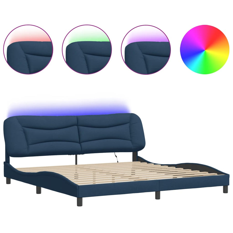 Bedframe Met Led Zonder Matras Stof 200 x 200 cm Blauw
