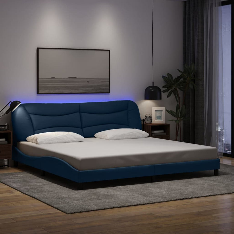 Bedframe Met Led Zonder Matras Stof 200 x 200 cm Blauw