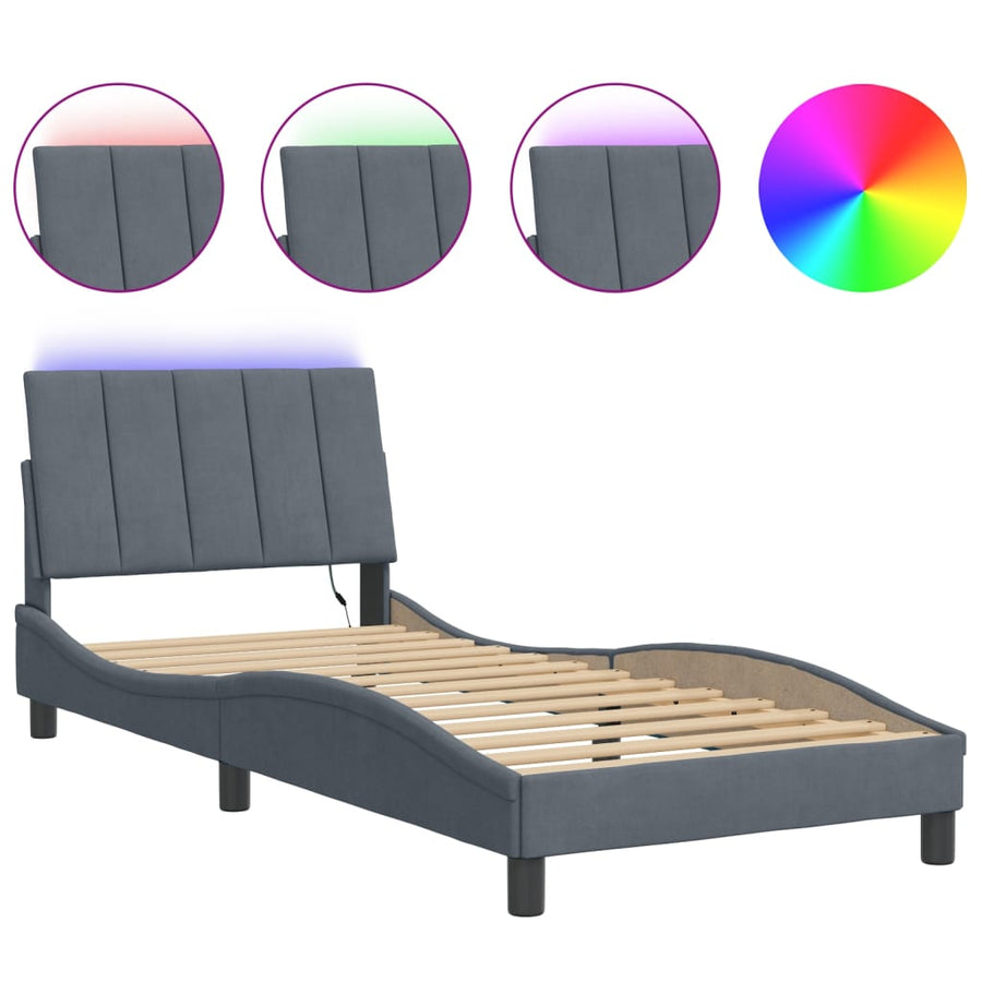 Bedframe Met Led-Verlichting Fluweel Donkergrijs 80X200 Cm