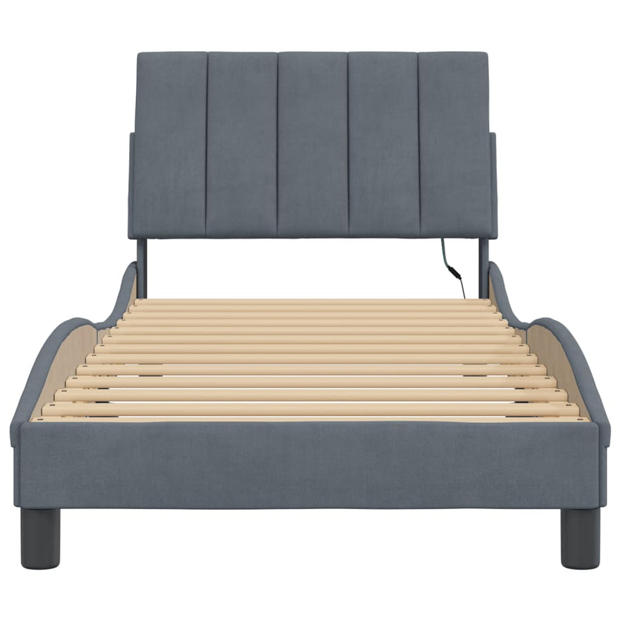 Bedframe Met Led-Verlichting Fluweel Donkergrijs 80X200 Cm