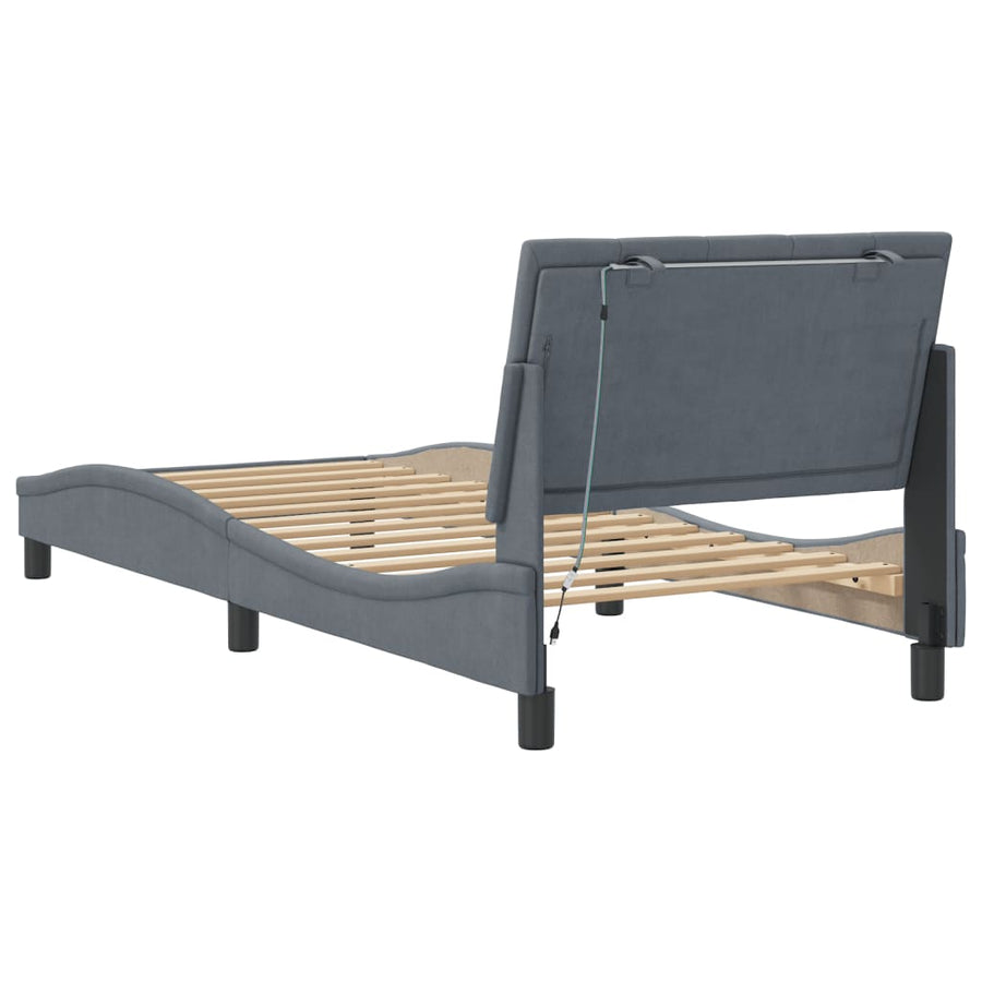 Bedframe Met Led-Verlichting Fluweel Donkergrijs 80X200 Cm