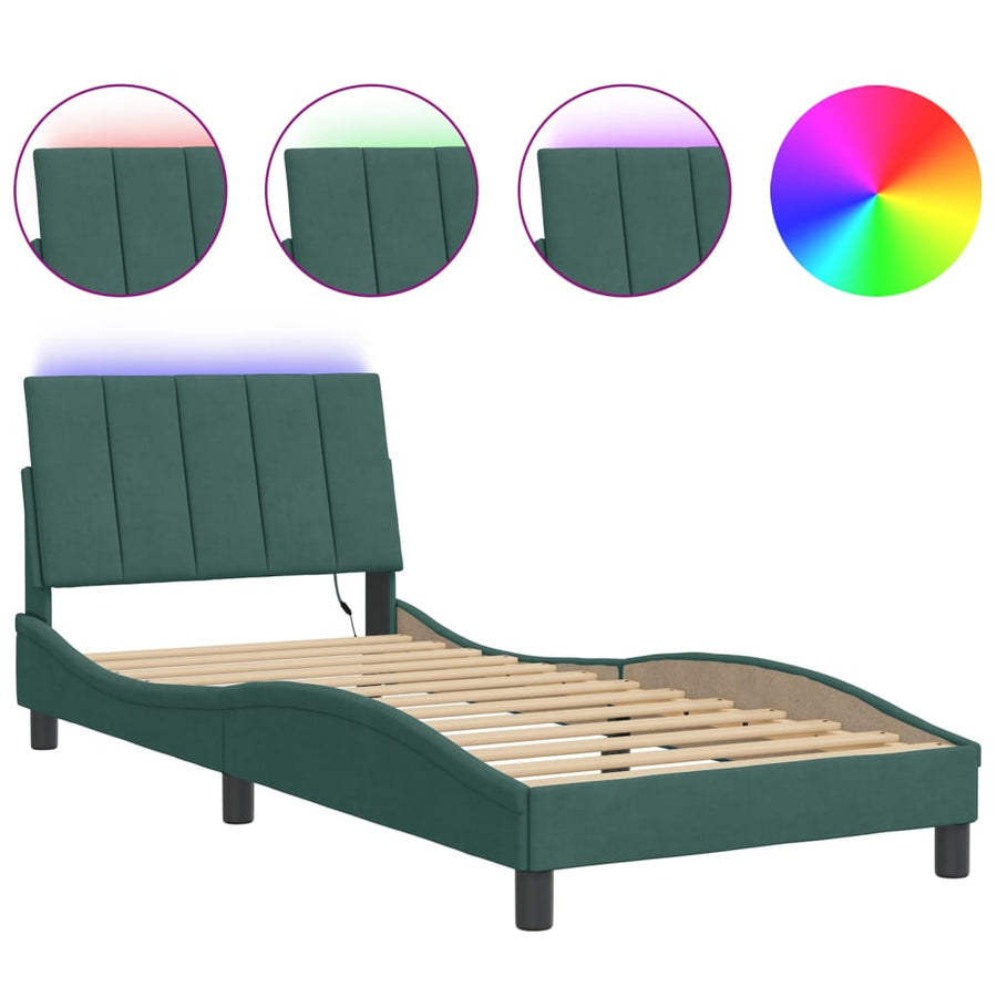 Bedframe Met Led-Verlichting Fluweel 80 x 200 cm Donkergroen