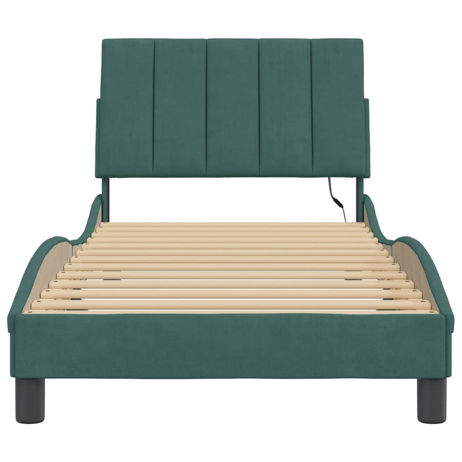 Bedframe Met Led-Verlichting Fluweel 80 x 200 cm Donkergroen