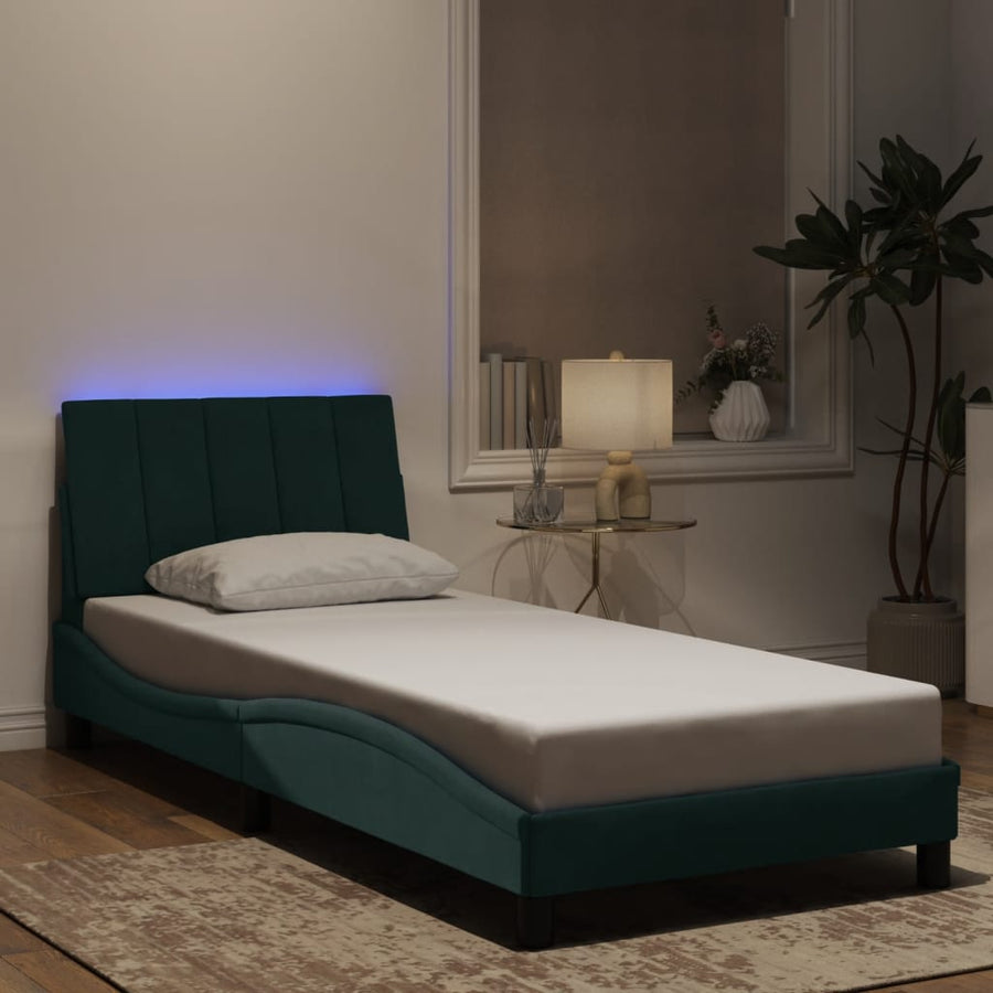 Bedframe Met Led-Verlichting Fluweel 80 x 200 cm Donkergroen