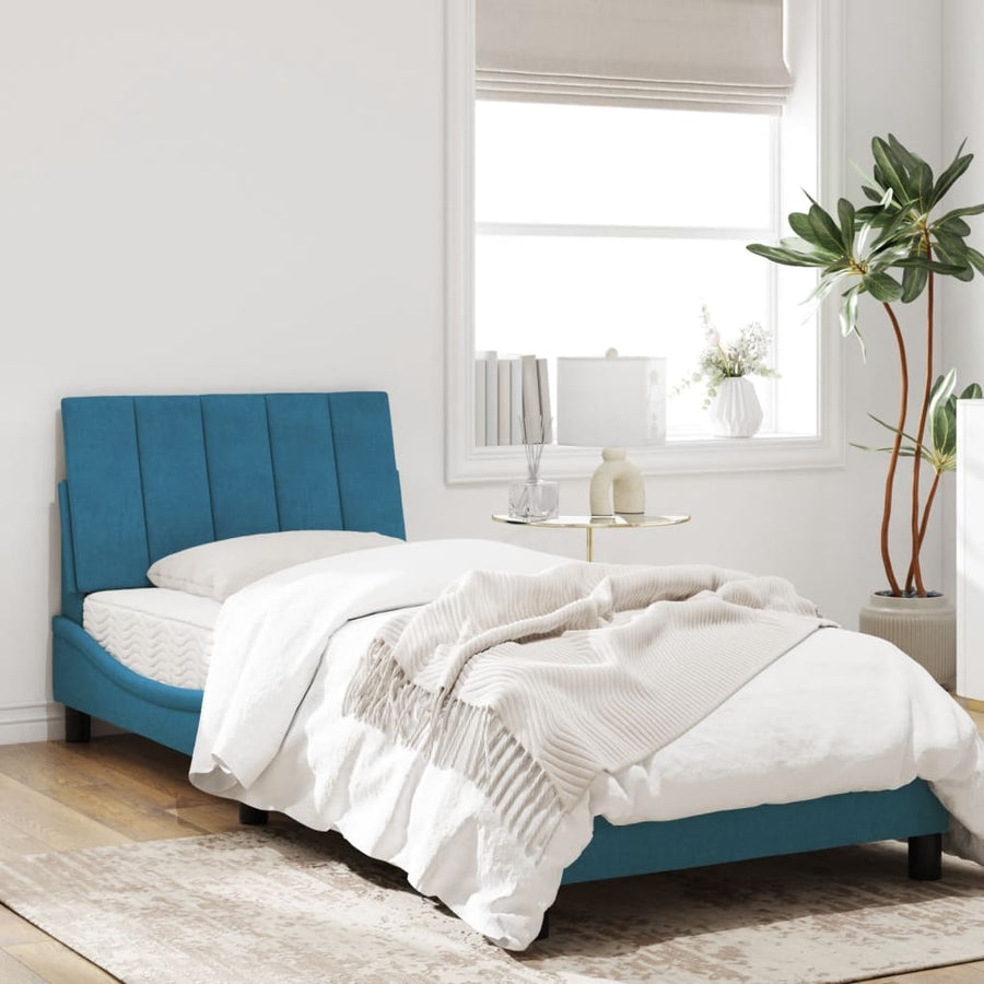 Bedframe Met Led-Verlichting Fluweel Blauw 80X200 Cm