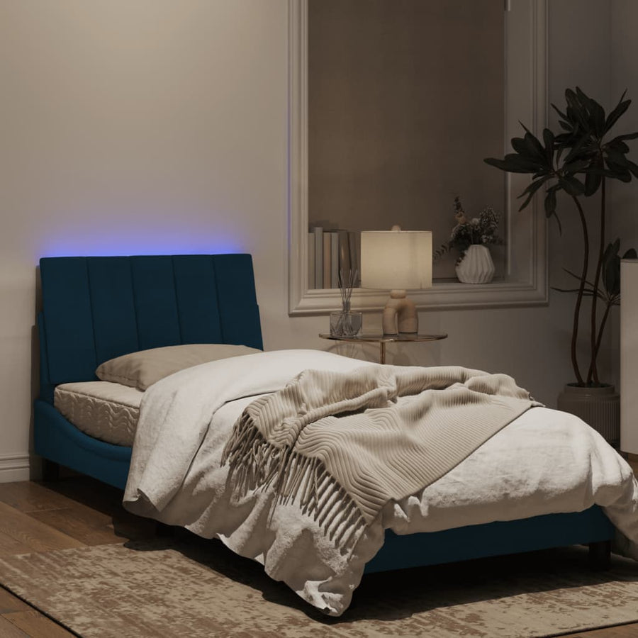Bedframe Met Led-Verlichting Fluweel Blauw 80X200 Cm