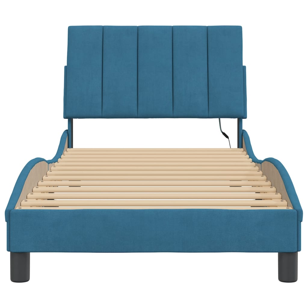 Bedframe Met Led-Verlichting Fluweel Blauw 80X200 Cm