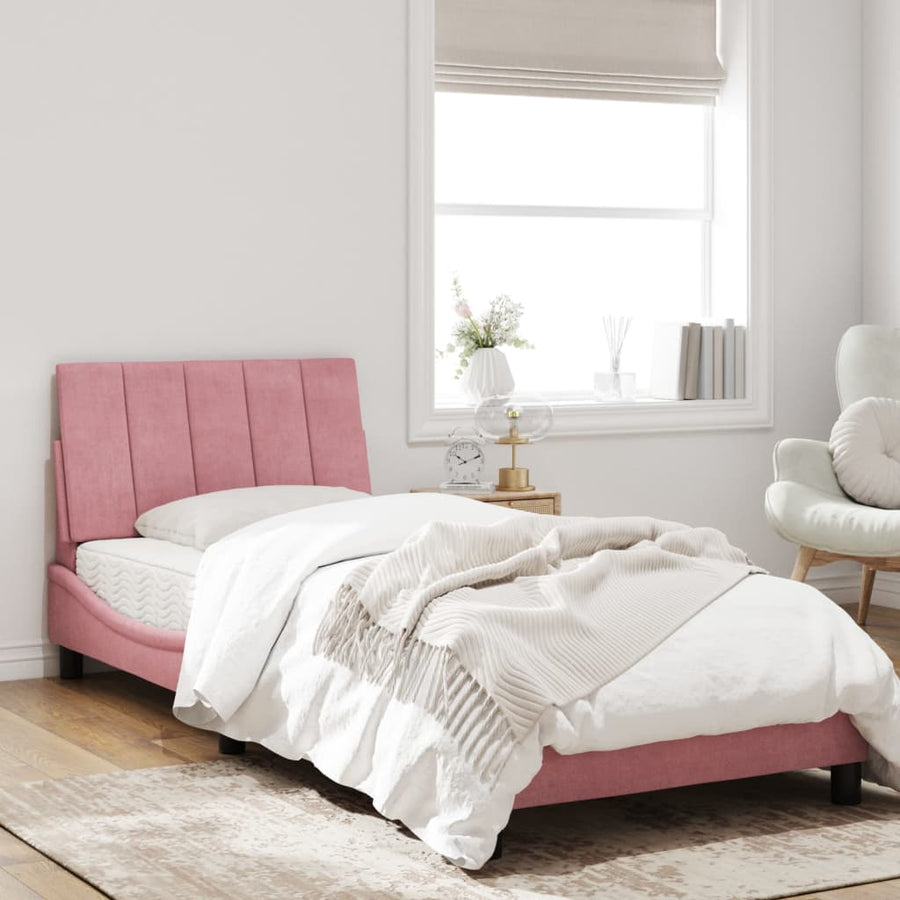 Bedframe Met Led-Verlichting Fluweel Roze 80X200 Cm