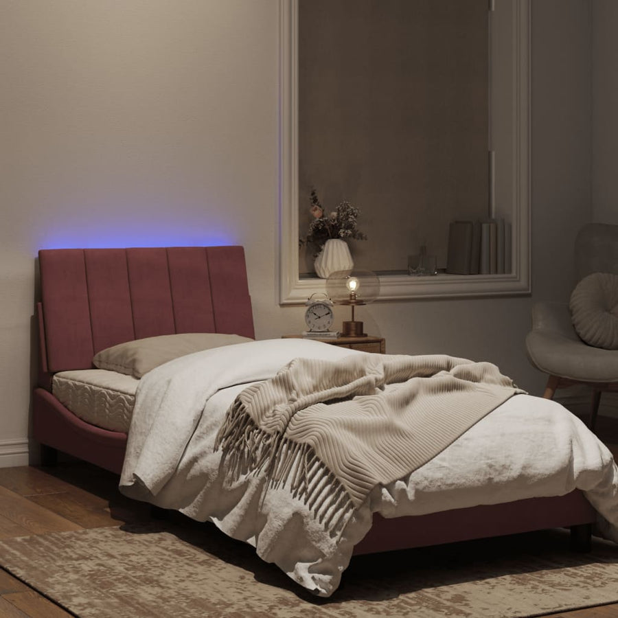 Bedframe Met Led-Verlichting Fluweel Roze 80X200 Cm