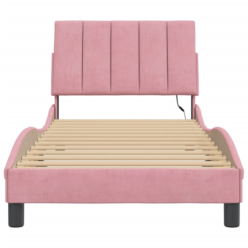 Bedframe Met Led-Verlichting Fluweel Roze 80X200 Cm