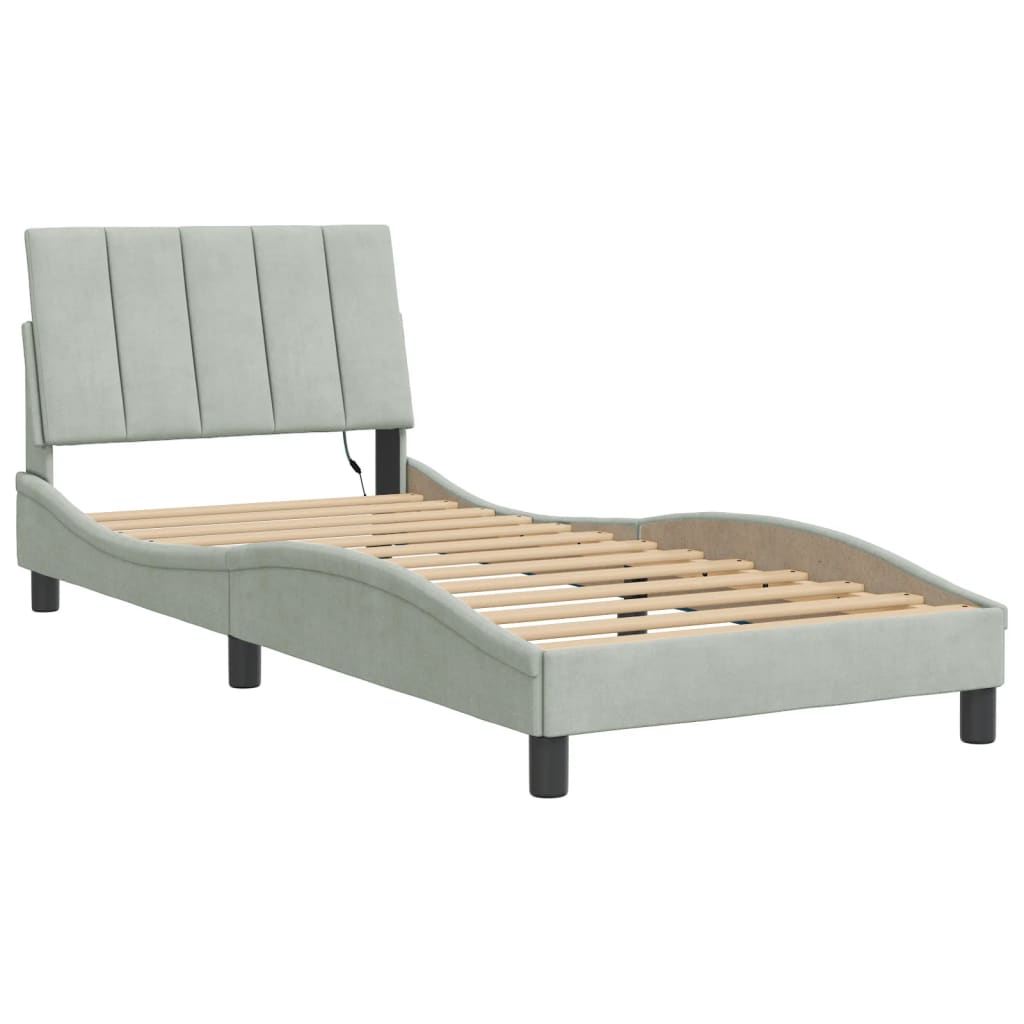 Bedframe Met Led-Verlichting Fluweel Lichtgrijs 90X190 Cm