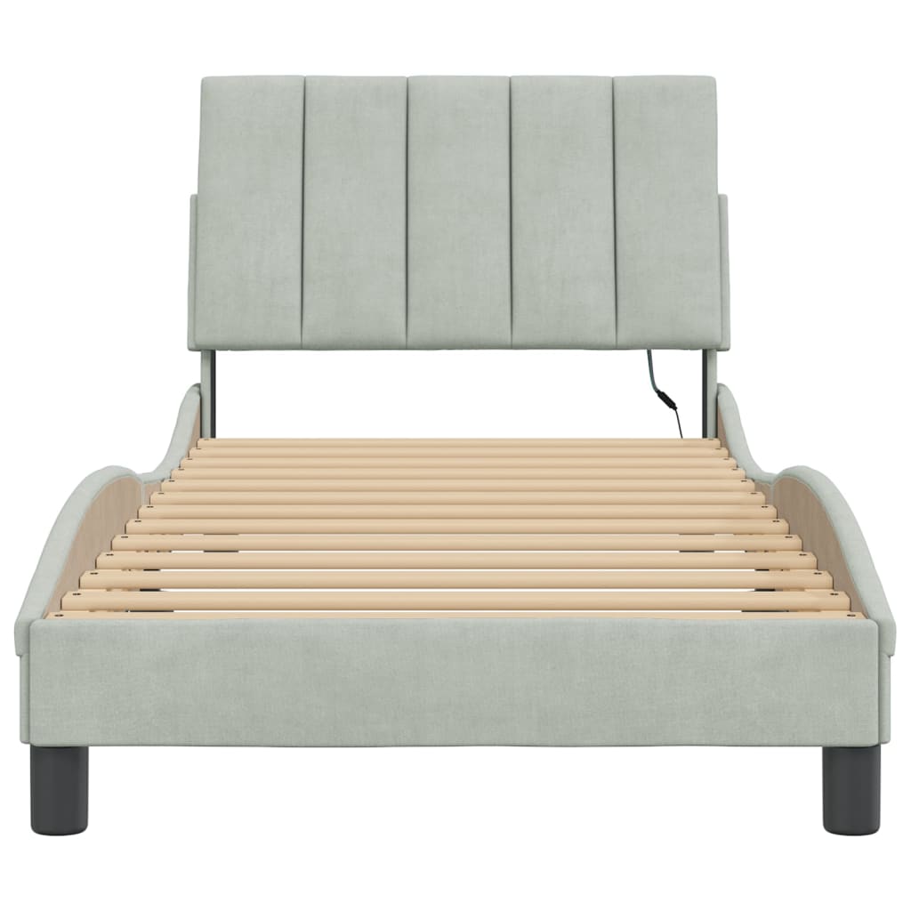 Bedframe Met Led-Verlichting Fluweel Lichtgrijs 90X190 Cm