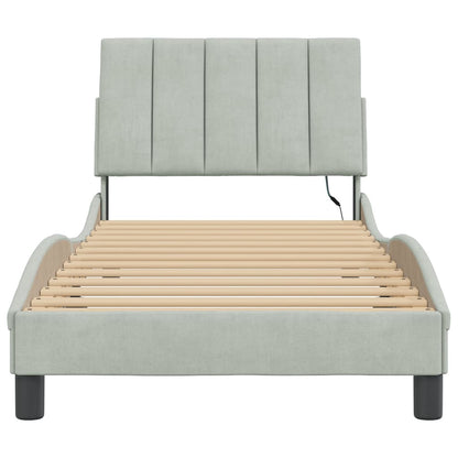 Bedframe Met Led-Verlichting Fluweel Lichtgrijs 90X190 Cm