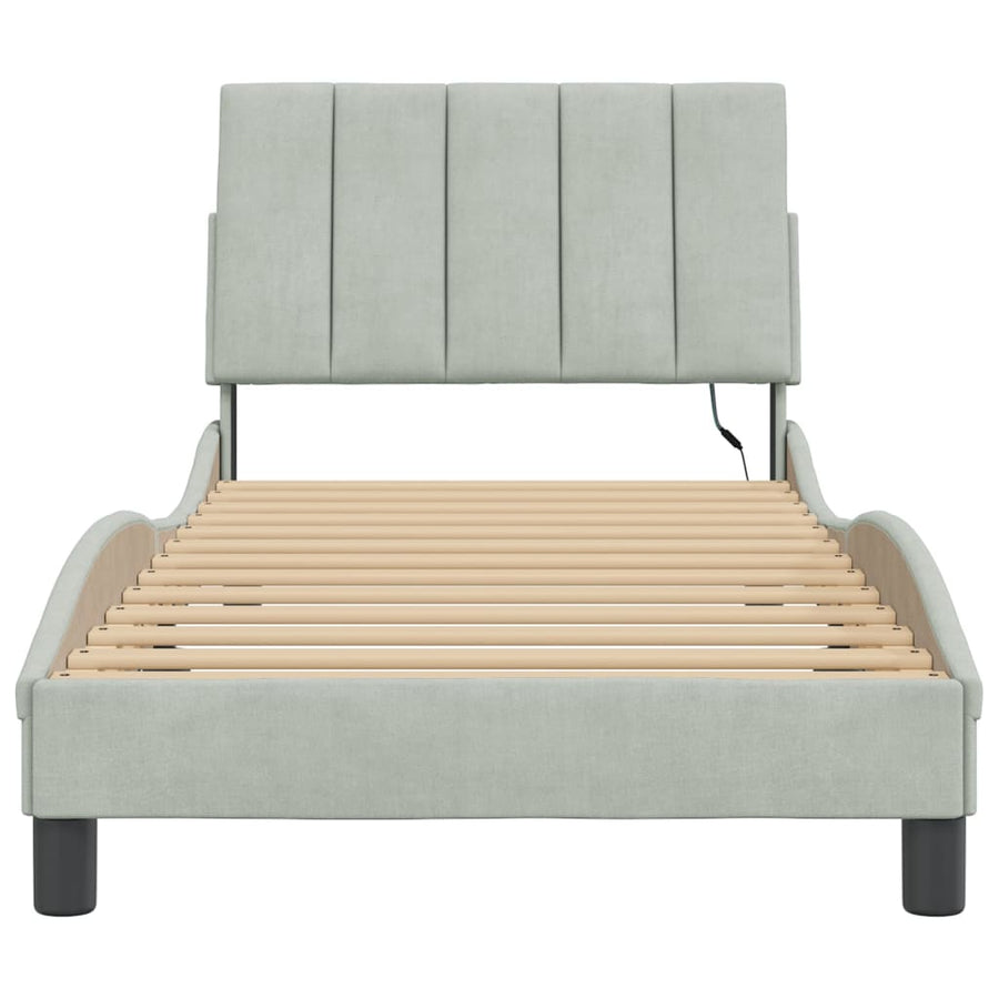 Bedframe Met Led-Verlichting Fluweel Lichtgrijs 90X190 Cm