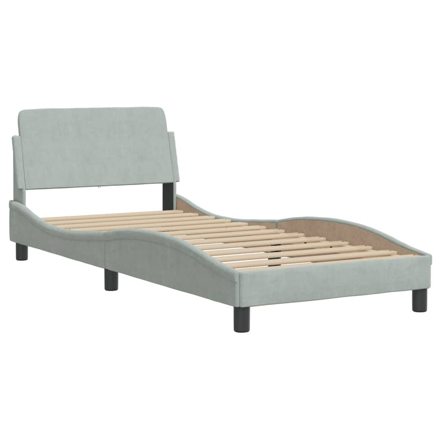 Bedframe Met Led-Verlichting Fluweel Lichtgrijs 90X190 Cm