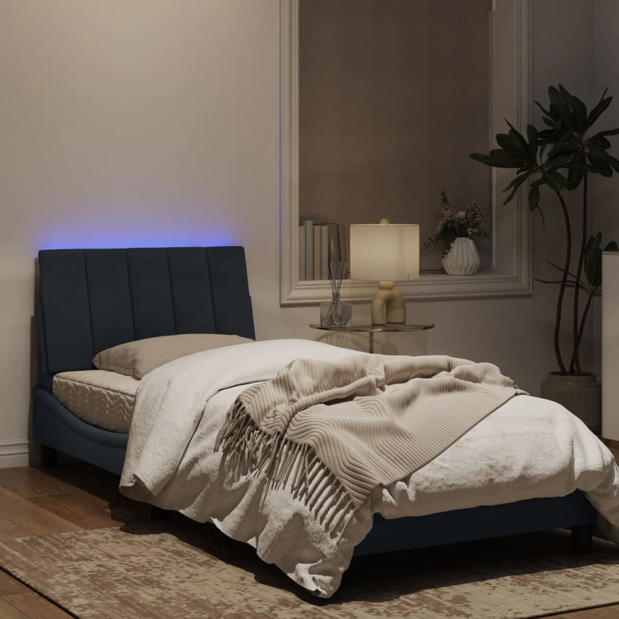 Bedframe Met Led-Verlichting Fluweel Donkergrijs 90X190 Cm