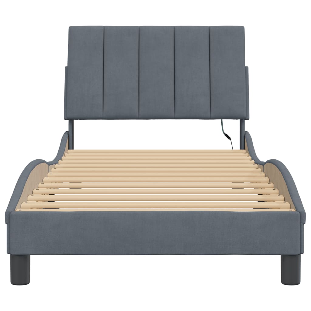 Bedframe Met Led-Verlichting Fluweel Donkergrijs 90X190 Cm
