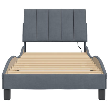 Bedframe Met Led-Verlichting Fluweel Donkergrijs 90X190 Cm