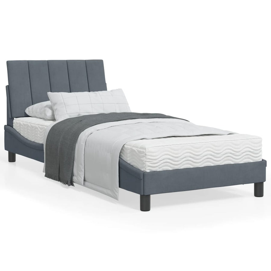 Bedframe Met Led-Verlichting Fluweel Donkergrijs 90X190 Cm